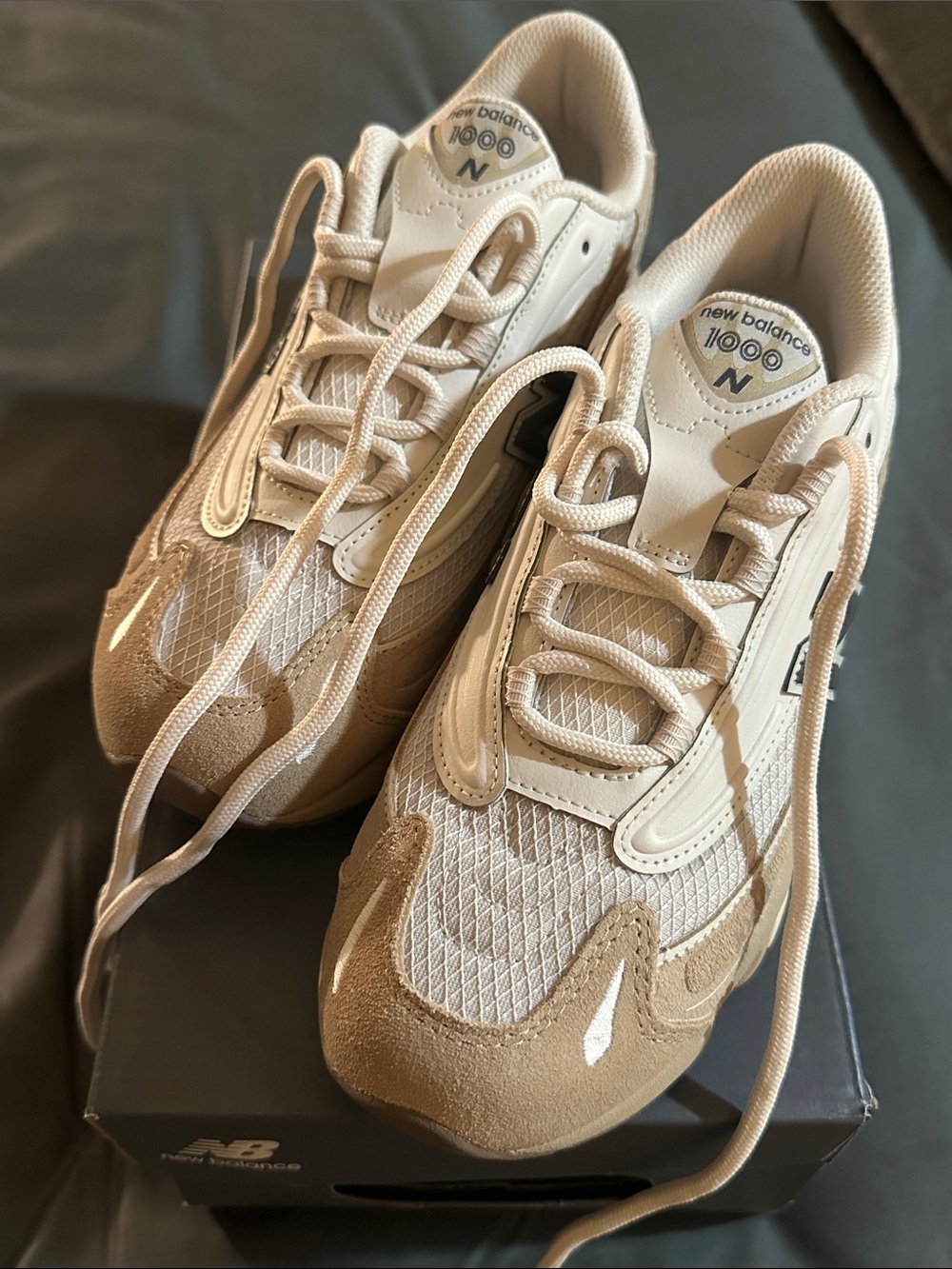 Brand-new New Balance Beige & Cream Chunky Runner Sneakers - Picture 2 of 4